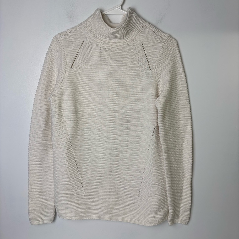 J. McLaughlin Elegant Cream Cotton Wool Mock Neck Sweater